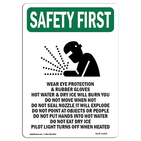 Signmission OSHA SAFETY FIRST Sign, Wear Eye Protection W/ Symbol, 10in X 7in Aluminum, 7" W, 10" H, Portrait OS-SF-A-710-V-11395
